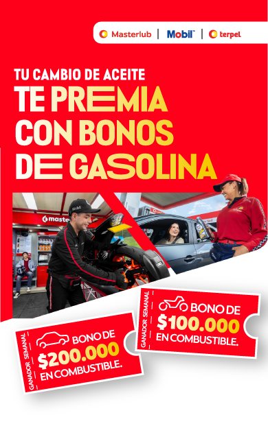 Tu cambio de aceite te premia con bonos de gasolina: bono de $200.000 en combustible para el ganador semanal en carro y bono de $100.000 para el ganador semanal en moto.